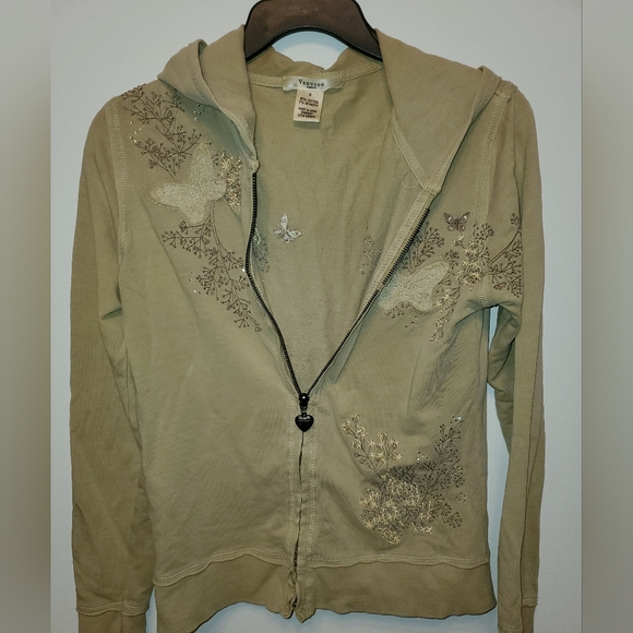 Vertigo Paris Tops - Vertigo butterfly sparkle hooded light weight zip up  size small